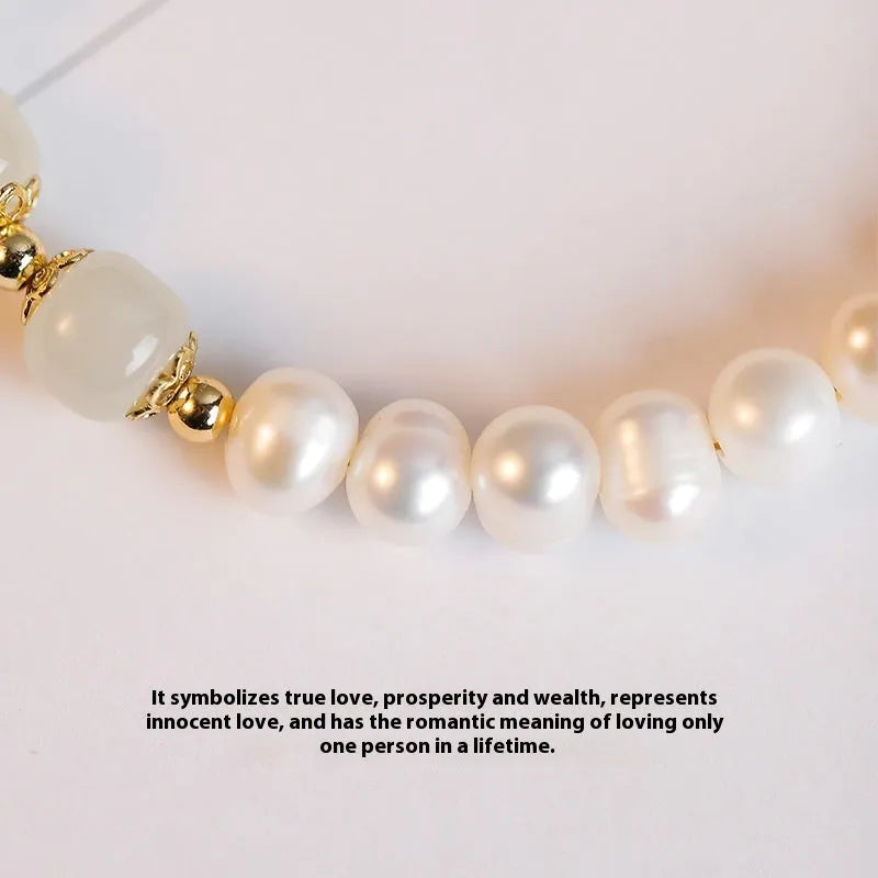 Korean-style freshwater pearl bracelet with diamond-shaped pearls in Hetian jade electroplated colours