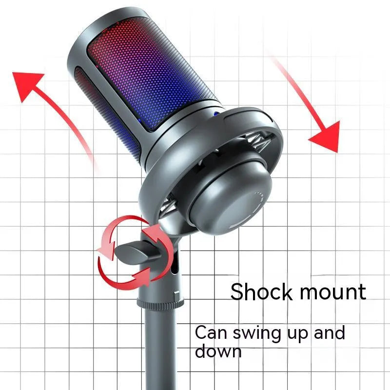 Condenser microphone with RGB lighting in black, white, or pink colours for live streaming