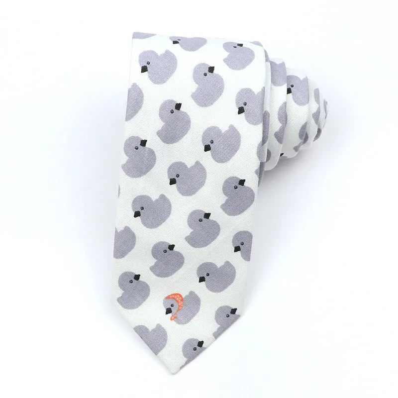 Narrow cotton bow tie with cartoon print pattern in assorted colour codes for men casual wear