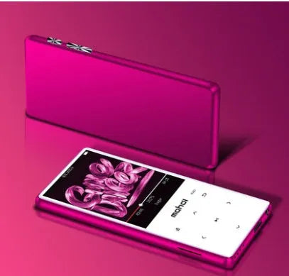 Ultra-thin portable MP3 player with a 2.4-inch touchscreen in choice of black, silver, blue, or red colours.