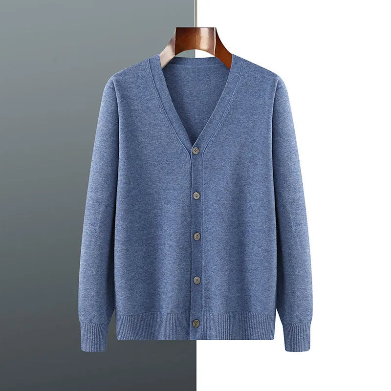 Men's V-neck knitted cardigan coat in Andy velvet fabric with long sleeves
