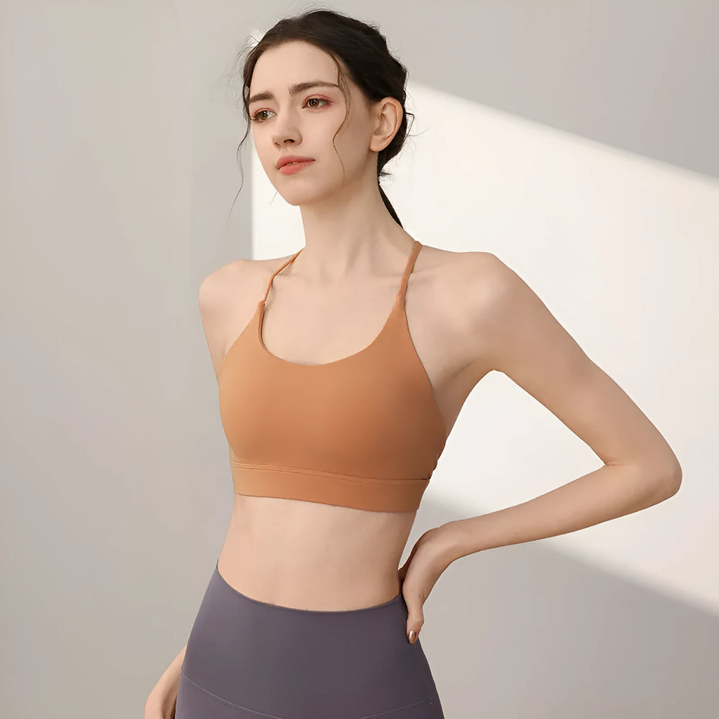 Women's nylon sports vest with fixed double-shoulder straps in Sunshine Desert colour