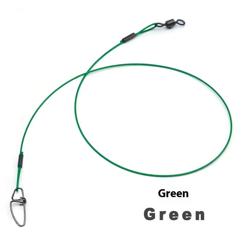 Green, black and red anti-bite steel wire fishing double buckle pins measuring 54cm