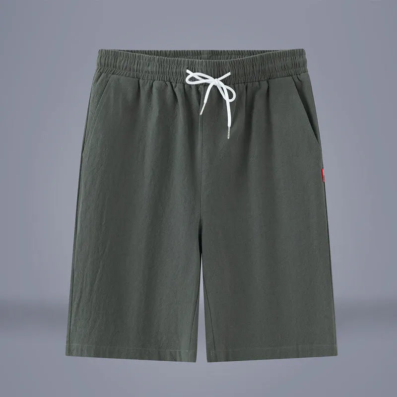 Chinese-style cotton and linen cropped pants in solid colours with drawstring waist