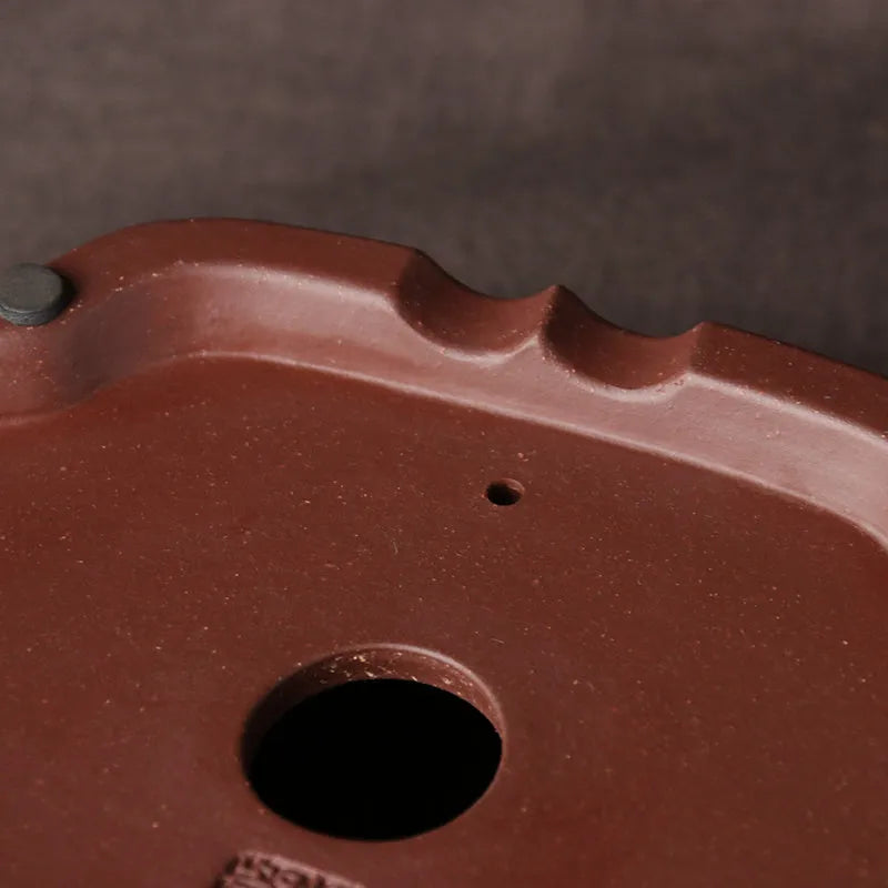 Handmade purple clay Chinese bonsai basin with classical plain design measuring 25x20x7cm
