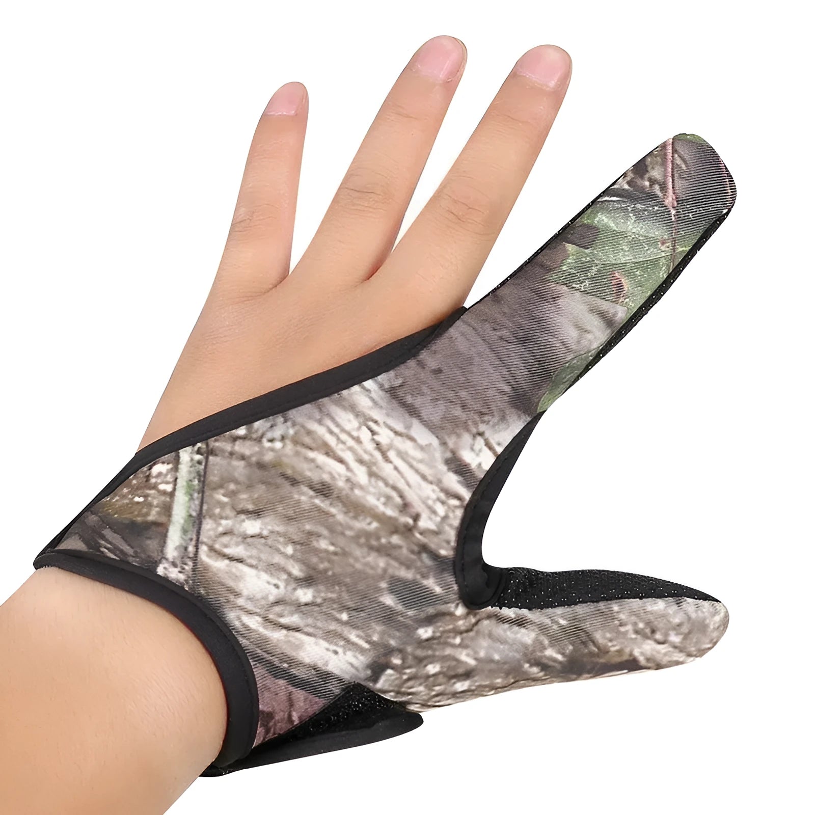 Fishing two finger gloves showing microfiber palm and diving cloth back in black colour