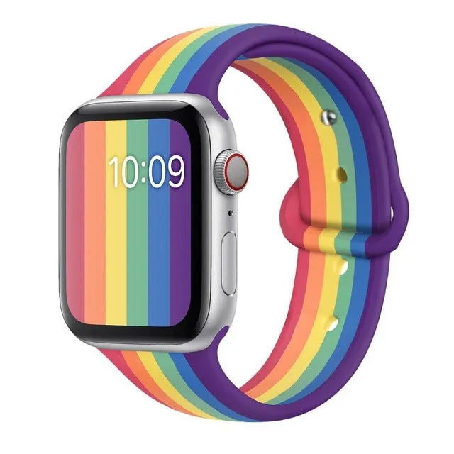 Silicone sports wristband in black, rainbow or white with single buckle closure