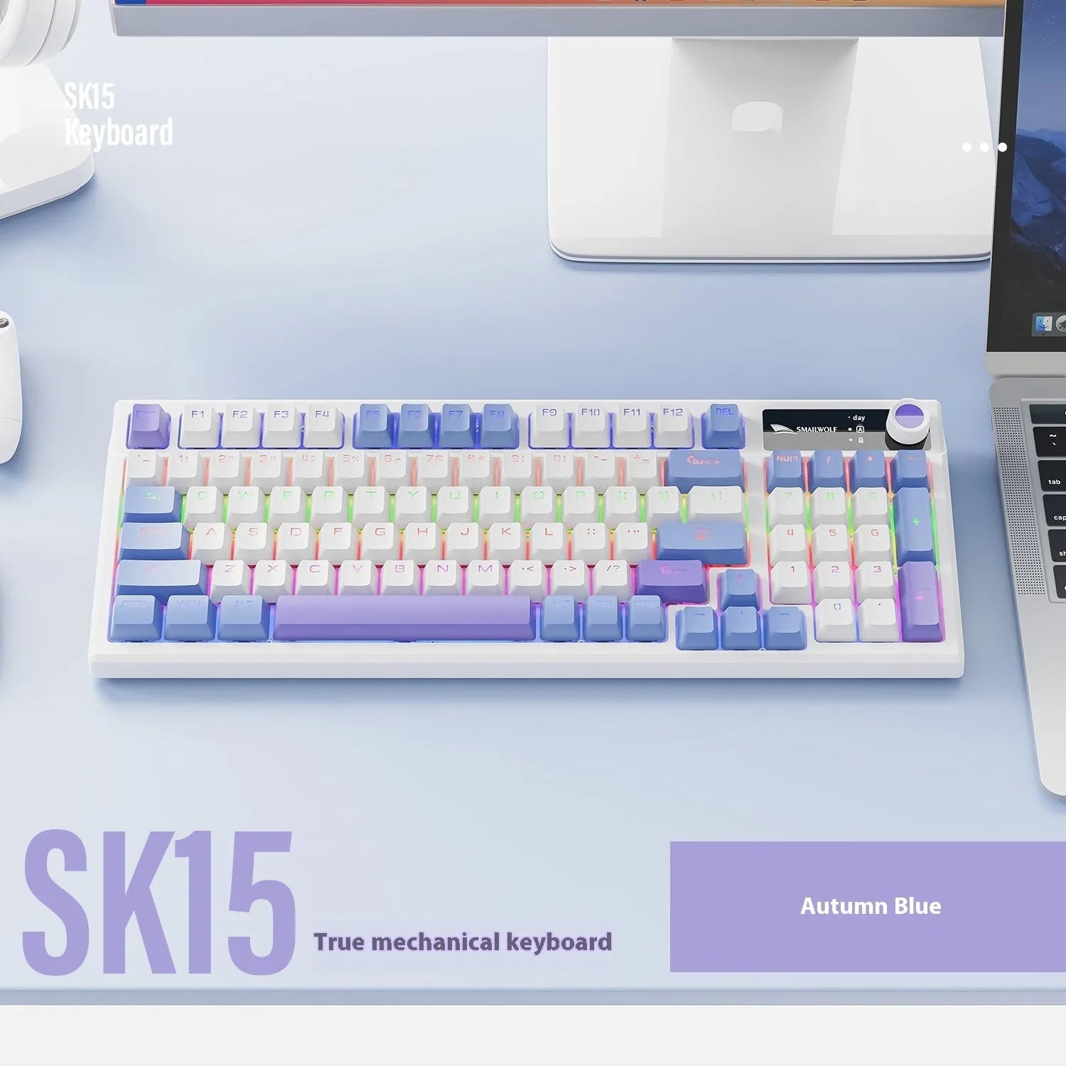 SK15 wired mechanical keyboard with control knob in TKL layout for gaming laptops