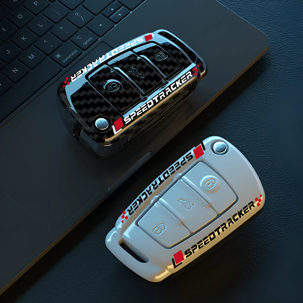 Carbon fibre style car key cover with mirror surface in carbon black and white colour options