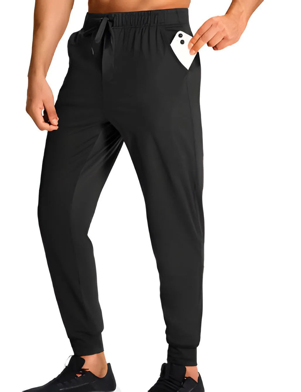 Men's loose-fit straight-leg casual trousers in a solid colour, made from polyester fabric.