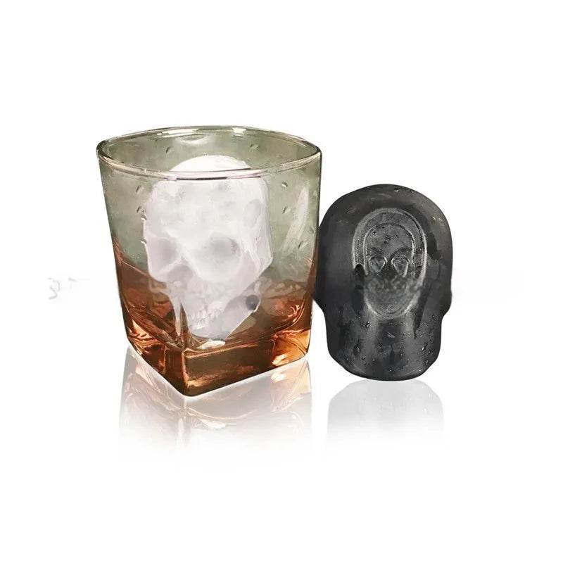 Food grade silicone ice cube tray showing 3D skull cavity shape