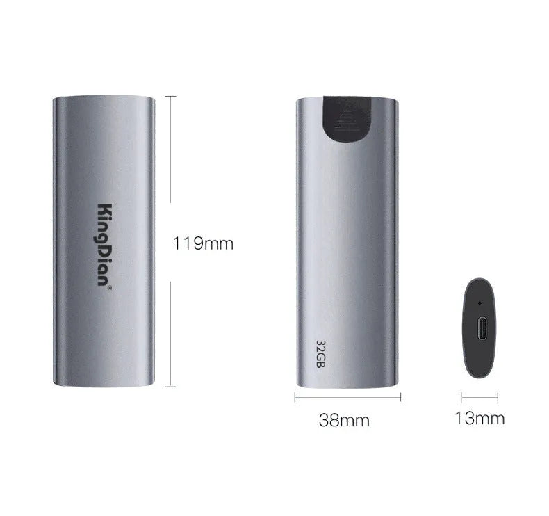 Grey mobile external SSD hard drive for direct phone connection with USB 3.0 interface