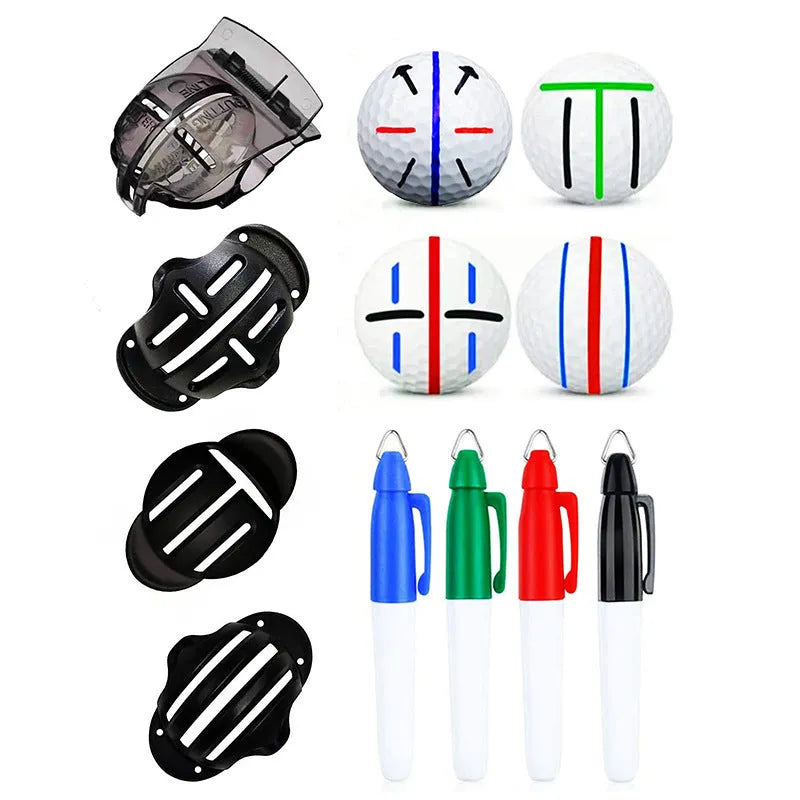 Golf ball scriber alignment tool set with 4 marking pens for putting practice