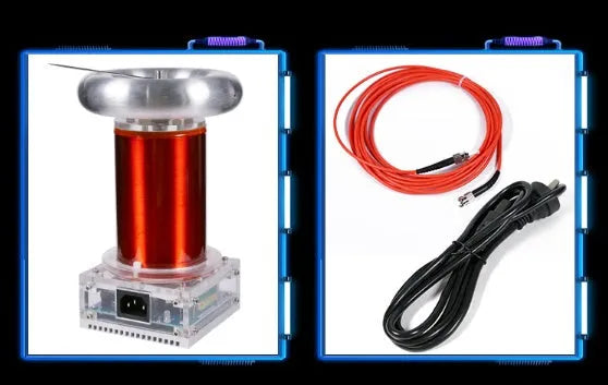 Aluminium Tesla coil driver board with controller producing electrical arc display