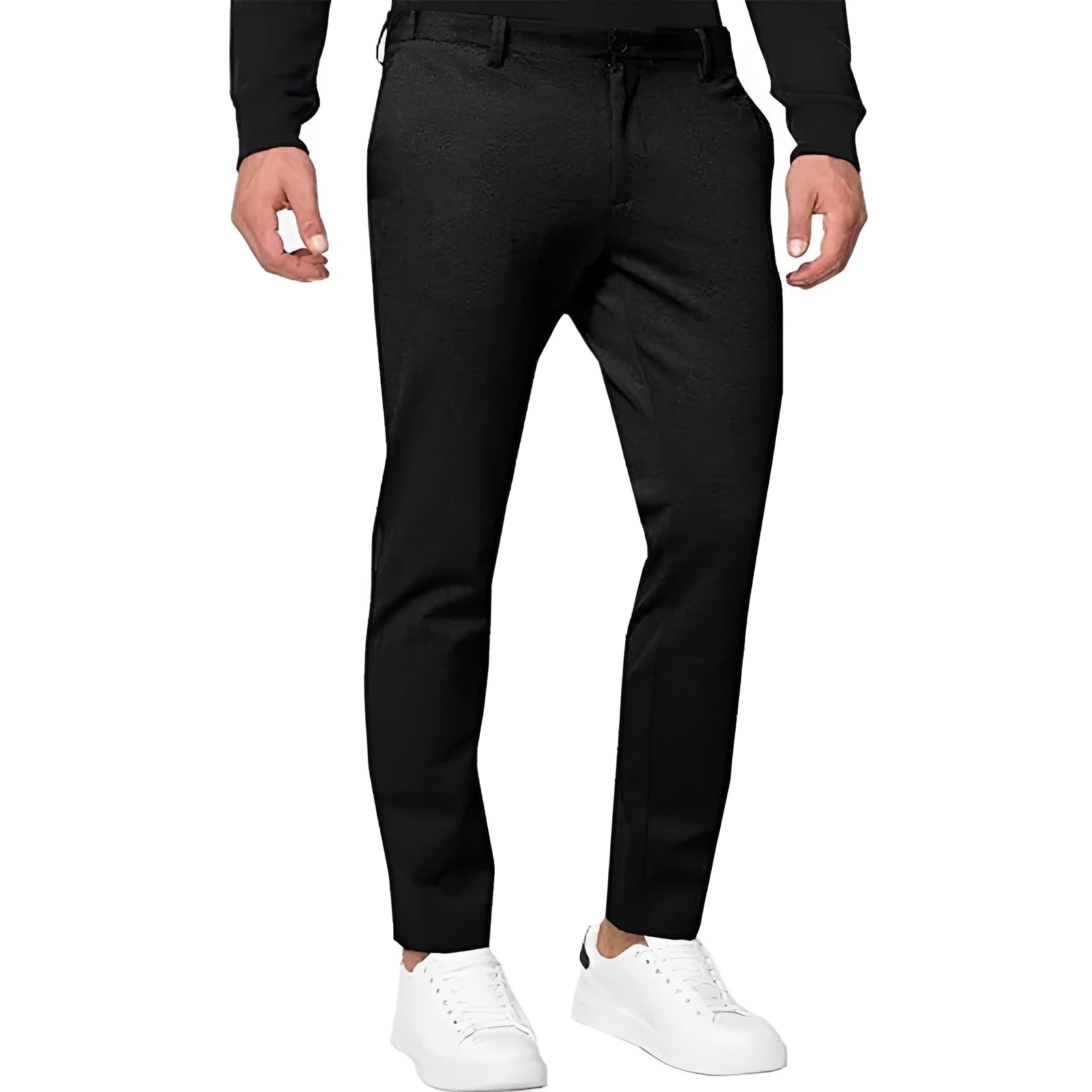 Men's slim-fit tapered chino trousers in khaki colour with stretch cotton blend fabric
