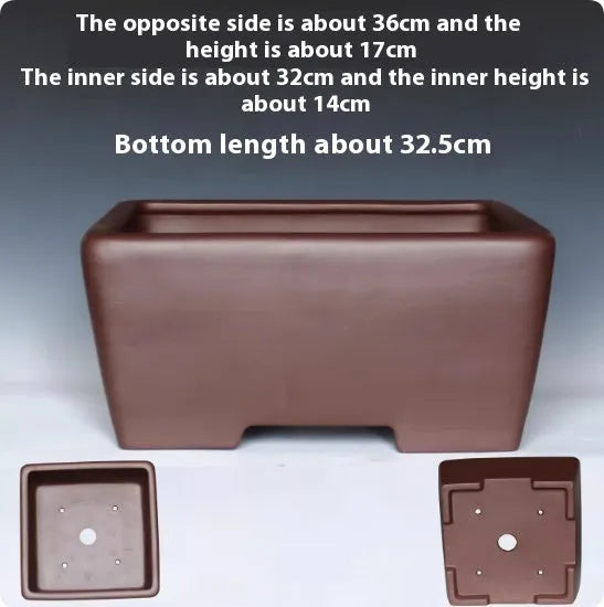 Square purple clay succulent bonsai pot in classical style on tabletop