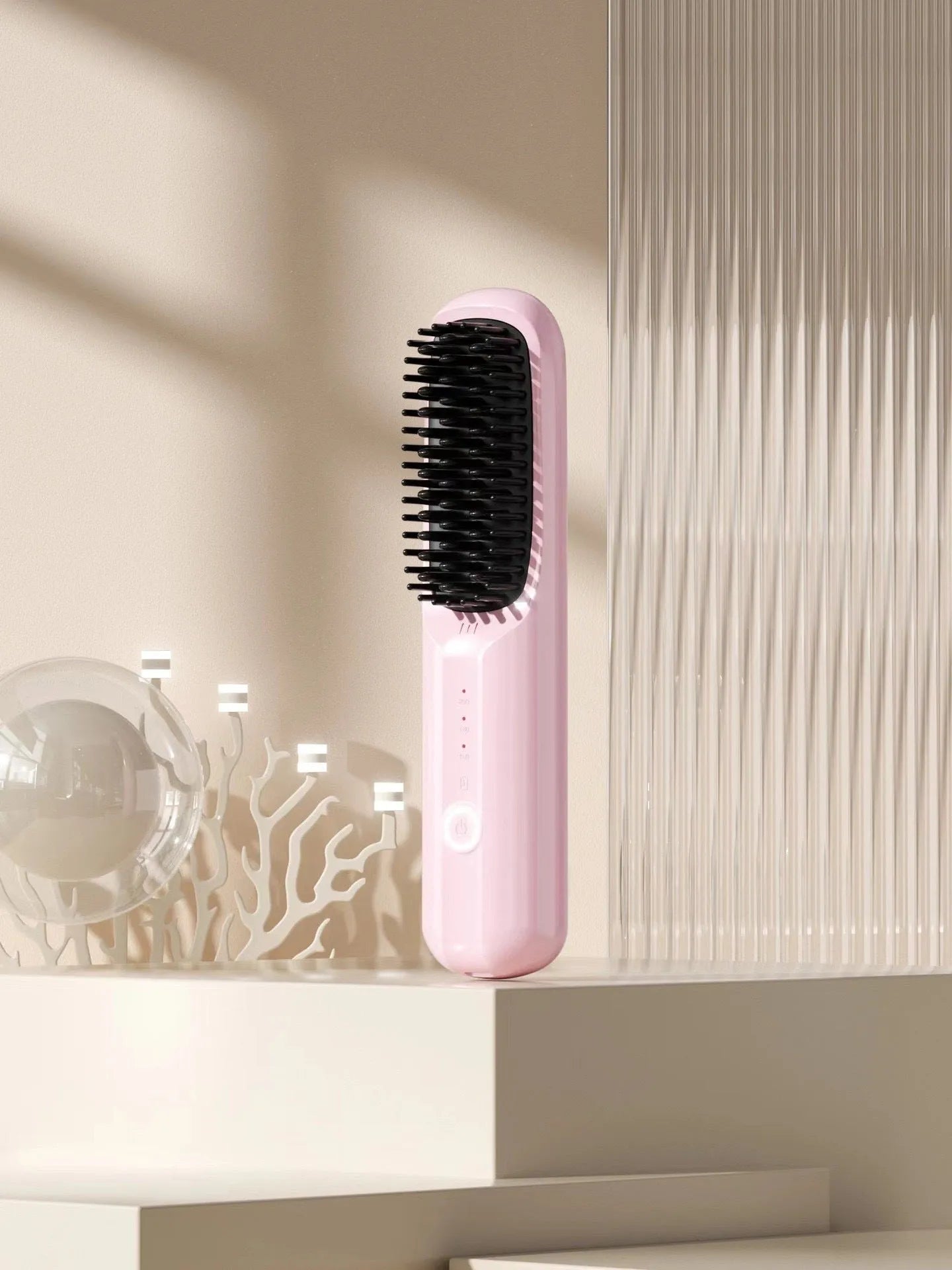 Anion wireless straightening comb in beige white colour with Type-C charging port