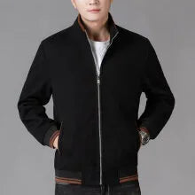 Men's grey polyester fleece autumn jacket with side pockets, shown in a sports-style casual fit.