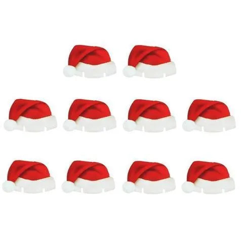 10 Pack Paper Red Christmas Santa Hat Wine Glass Toppers Party Table Decor DIY Craft Decoration for Home Celebrations Non-Woven Fabric 6 x 3.6 cm