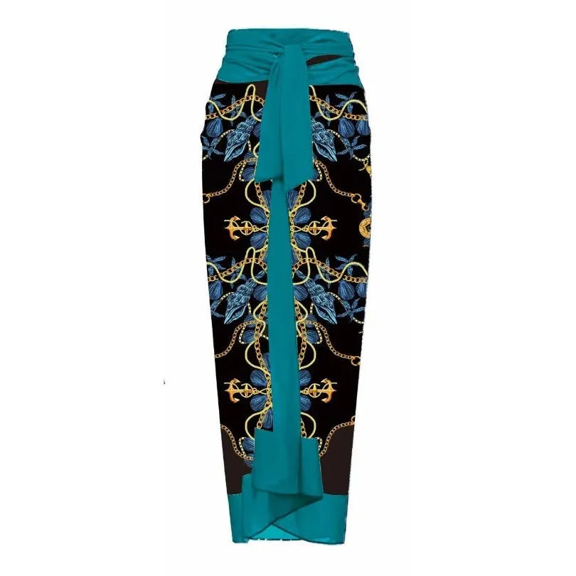 Women's floral print one-piece swimsuit with matching sarong wrap skirt in multiple colour options