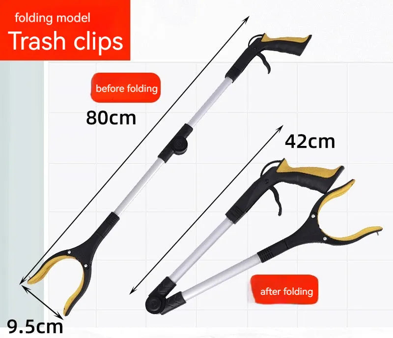 Folding aluminium rubbish clamp with extended arm and magnetic pick-up head in blue handle colour