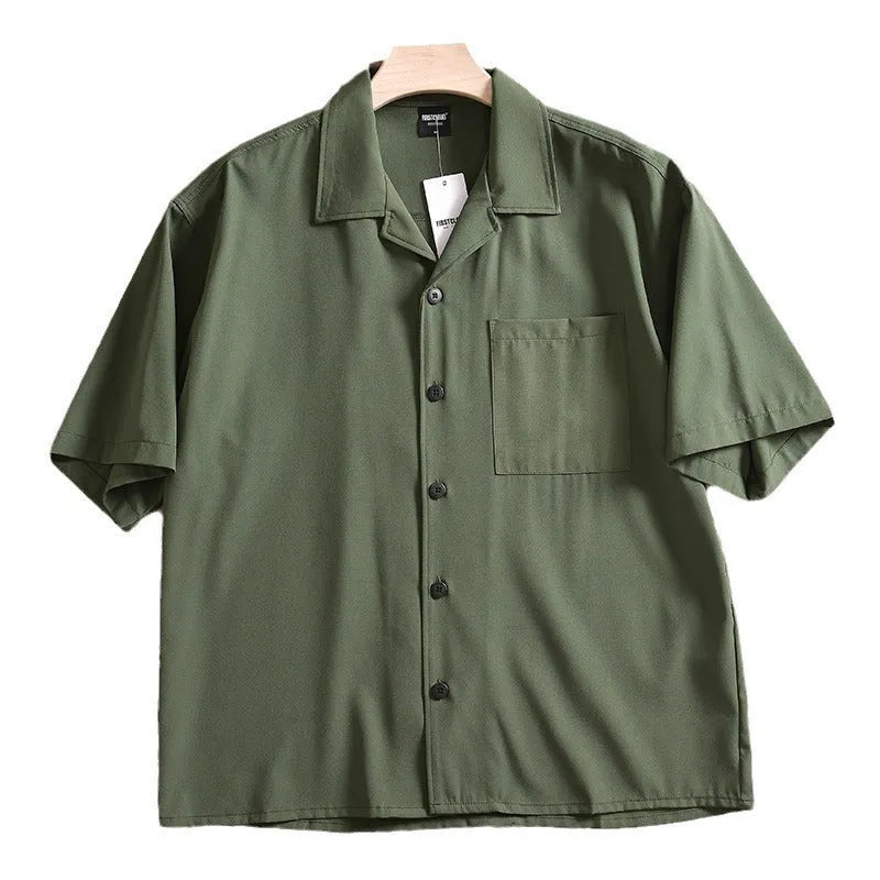 Men's lightweight pure cotton short sleeve shirt in loose fit with Japanese fresh style