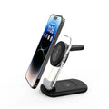 Transparent folding magnetic three-in-one wireless charger in black or white colour