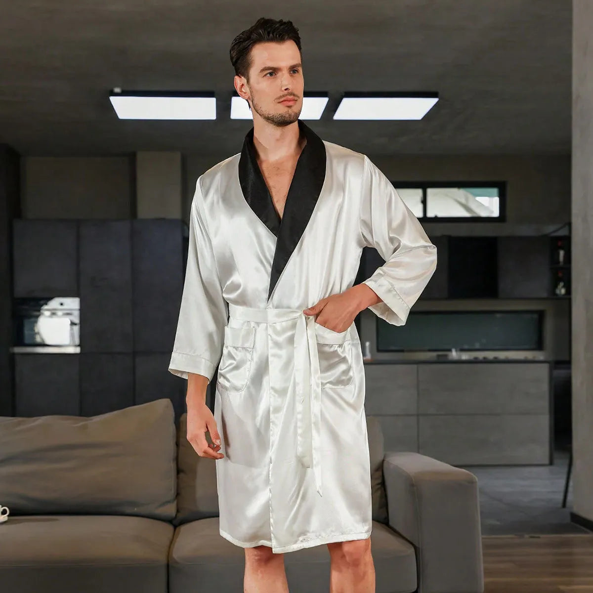 Men's rayon summer bathrobe nightgown in six colour options with continental sizing