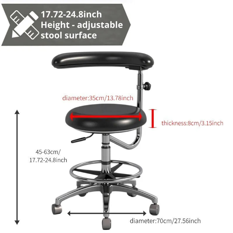 Black leather dental chair with height adjustment and tilt function for hospital use