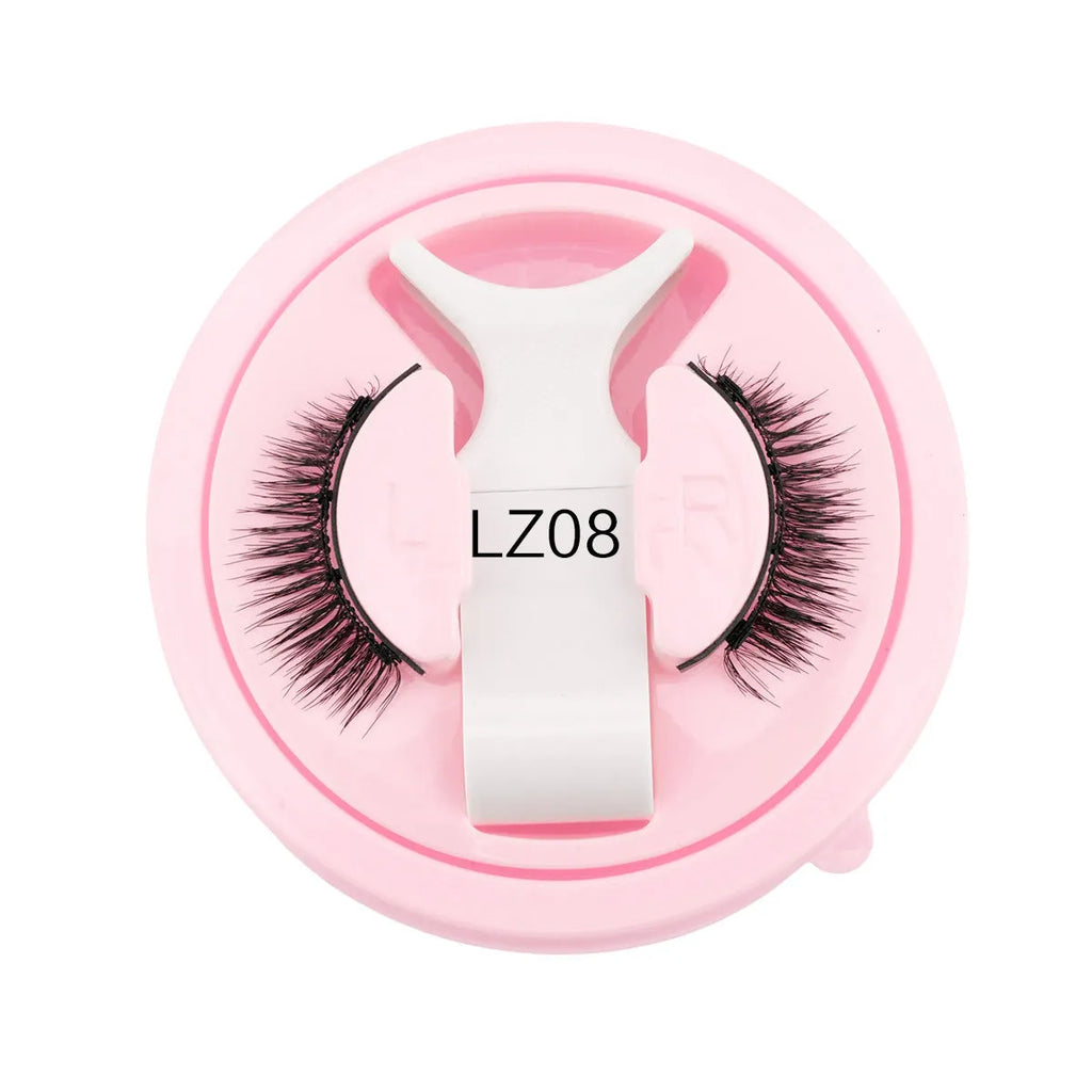 Set of reusable waterproof false eyelashes with artificial fibre strands, shown in five size options.