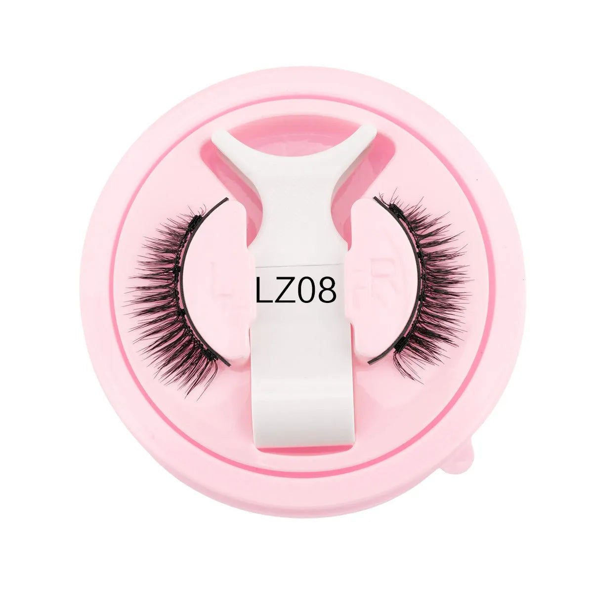 Set of reusable waterproof false eyelashes with artificial fibre strands, shown in five size options.