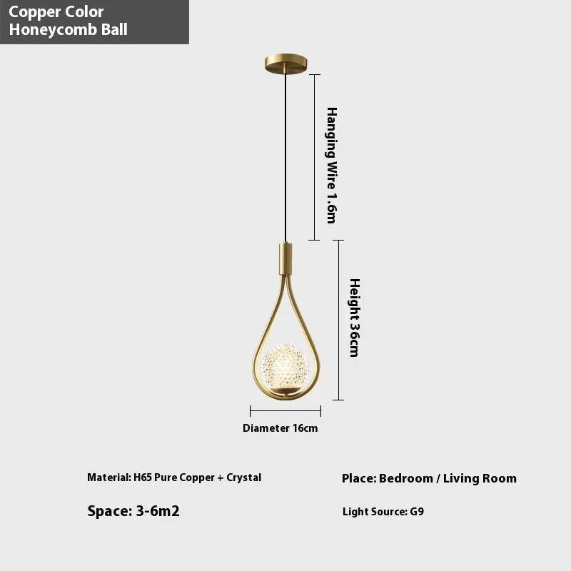Copper modern minimalist bedroom bedside chandelier with three colour cover options