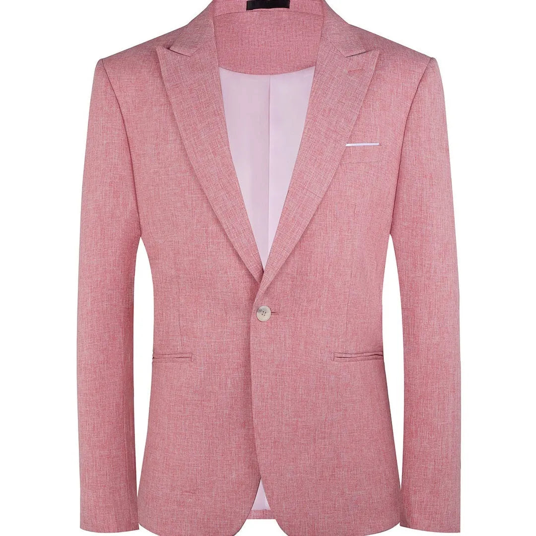 Men's western style casual suit jacket in light blue and pink options with Asian size fit for spring and summer fashion