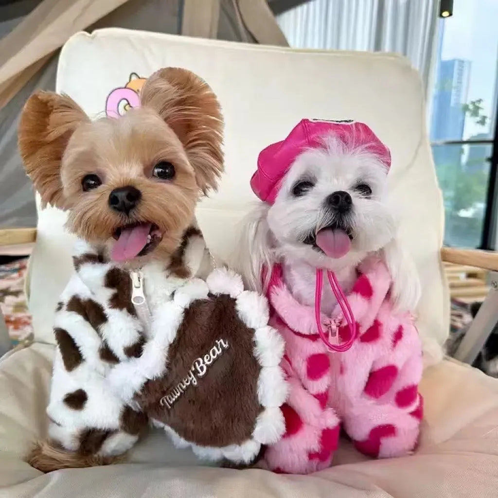 Polyester warm coat for small breed dogs in British style with brown or pink colour options