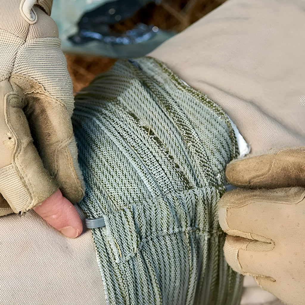 A sealed package containing a rolled tactical hemostatic gauze bandage, shown in 4-inch and 6-inch size options.