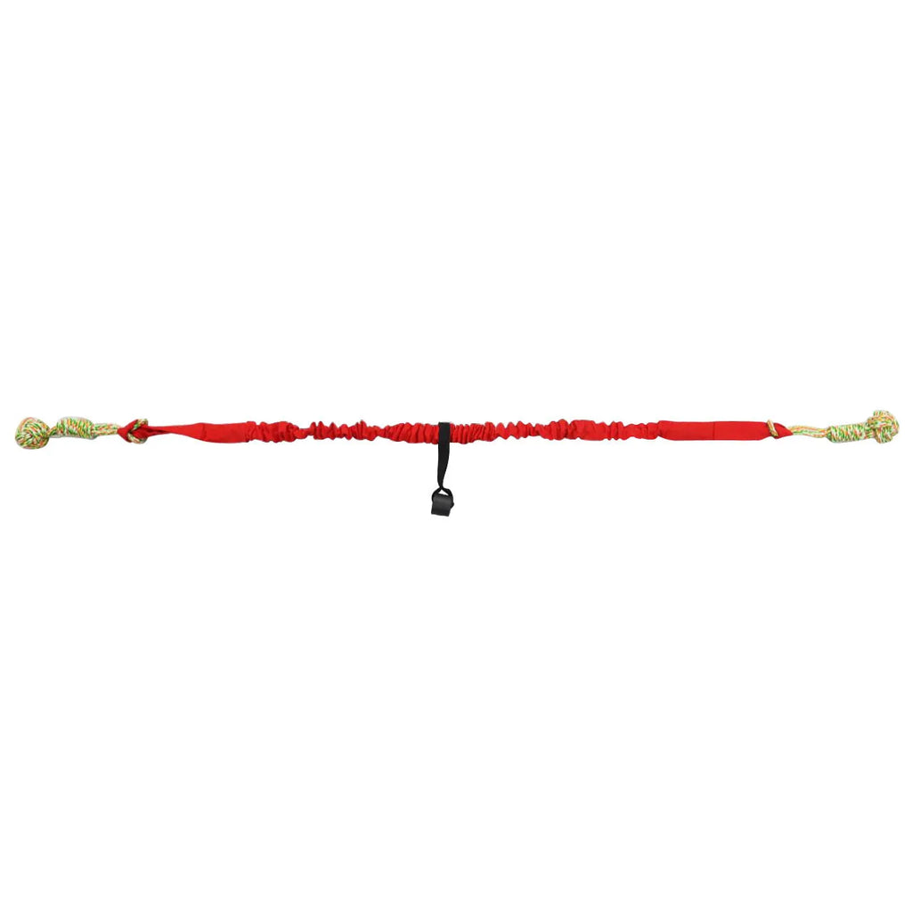 Braided cotton dog tug of war rope toy in red, grey, or black for interactive play and dental care.
