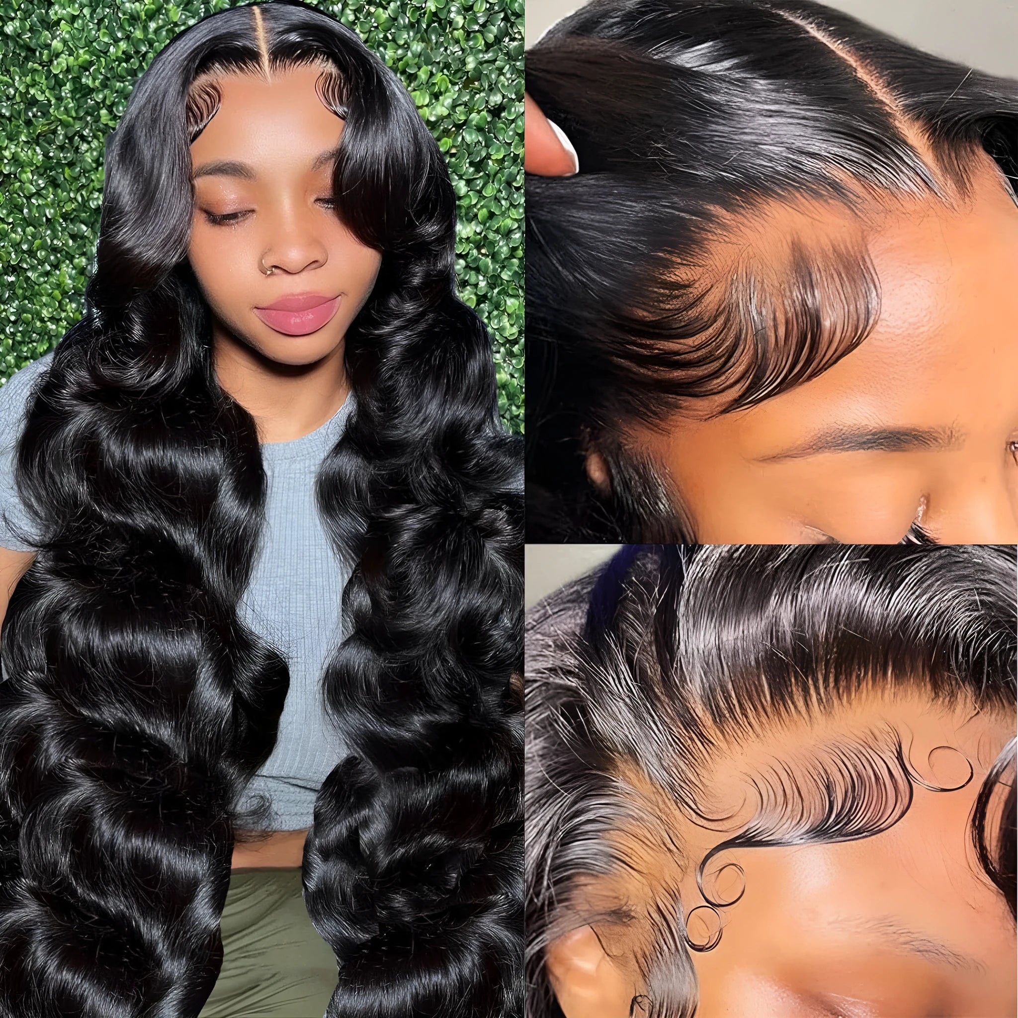 Black medium-long curly full-head synthetic wig showing natural wave pattern