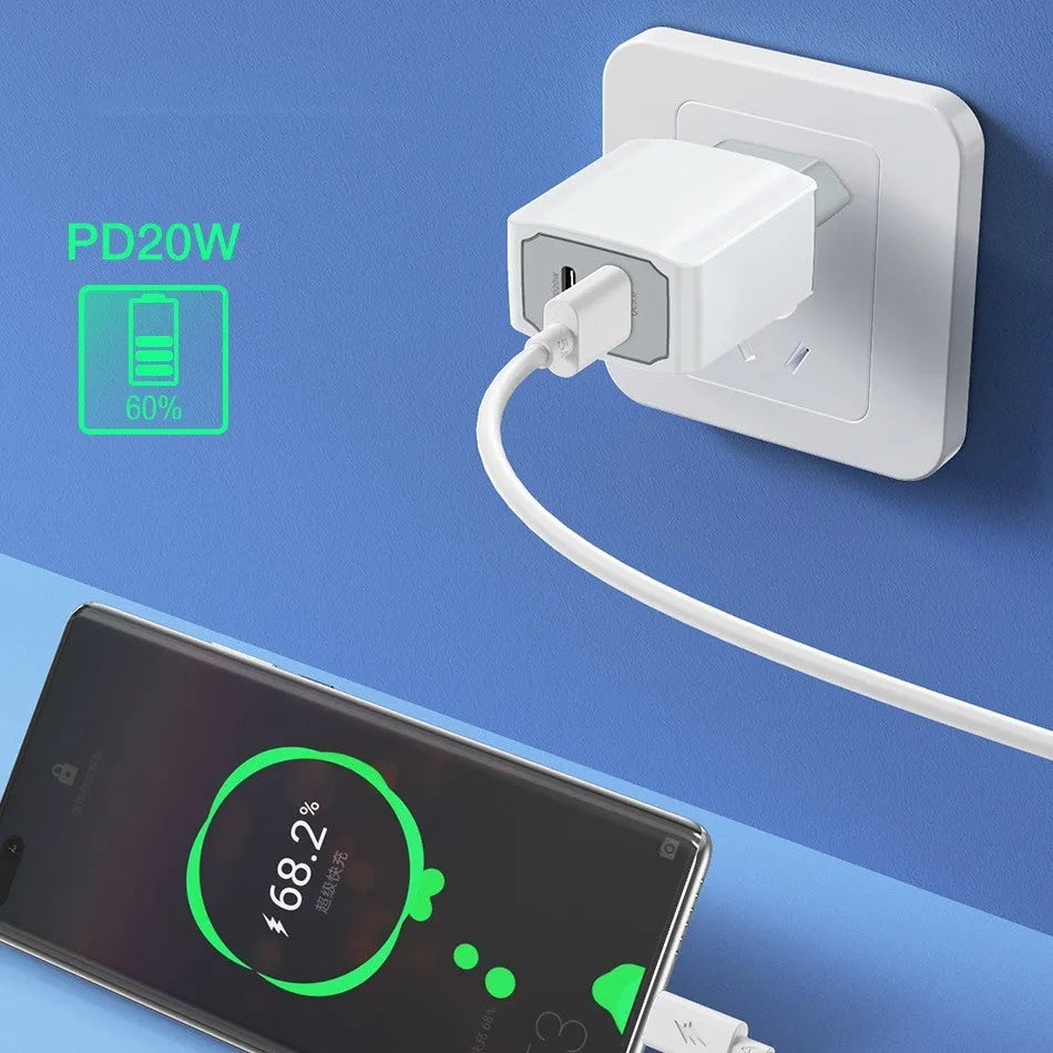 White USB fast charge charger set with fireproof ABS PC charging head and European standard cable