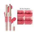 Double-headed lipstick lip gloss with matte finish showing 10 different colour options numbered 01 through 10