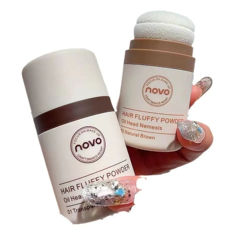 Container of mattifying face powder for oil control around bangs and hairline