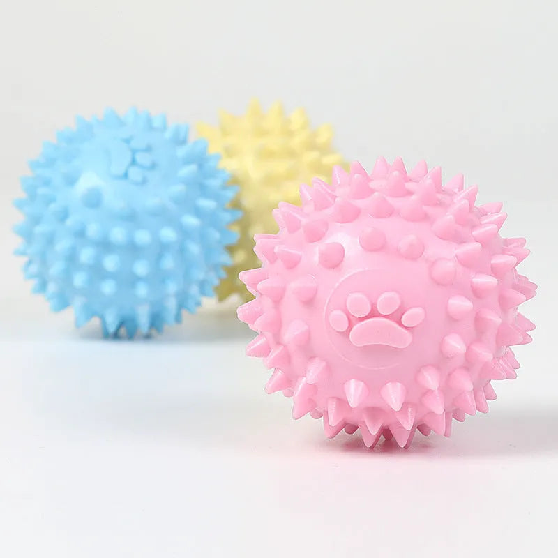 Blue TPR rubber dog chewing ball with footprint texture for dental cleaning, 6cm diameter