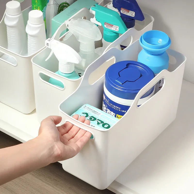 White PE plastic storage box with handle for laundry detergent and household sundries