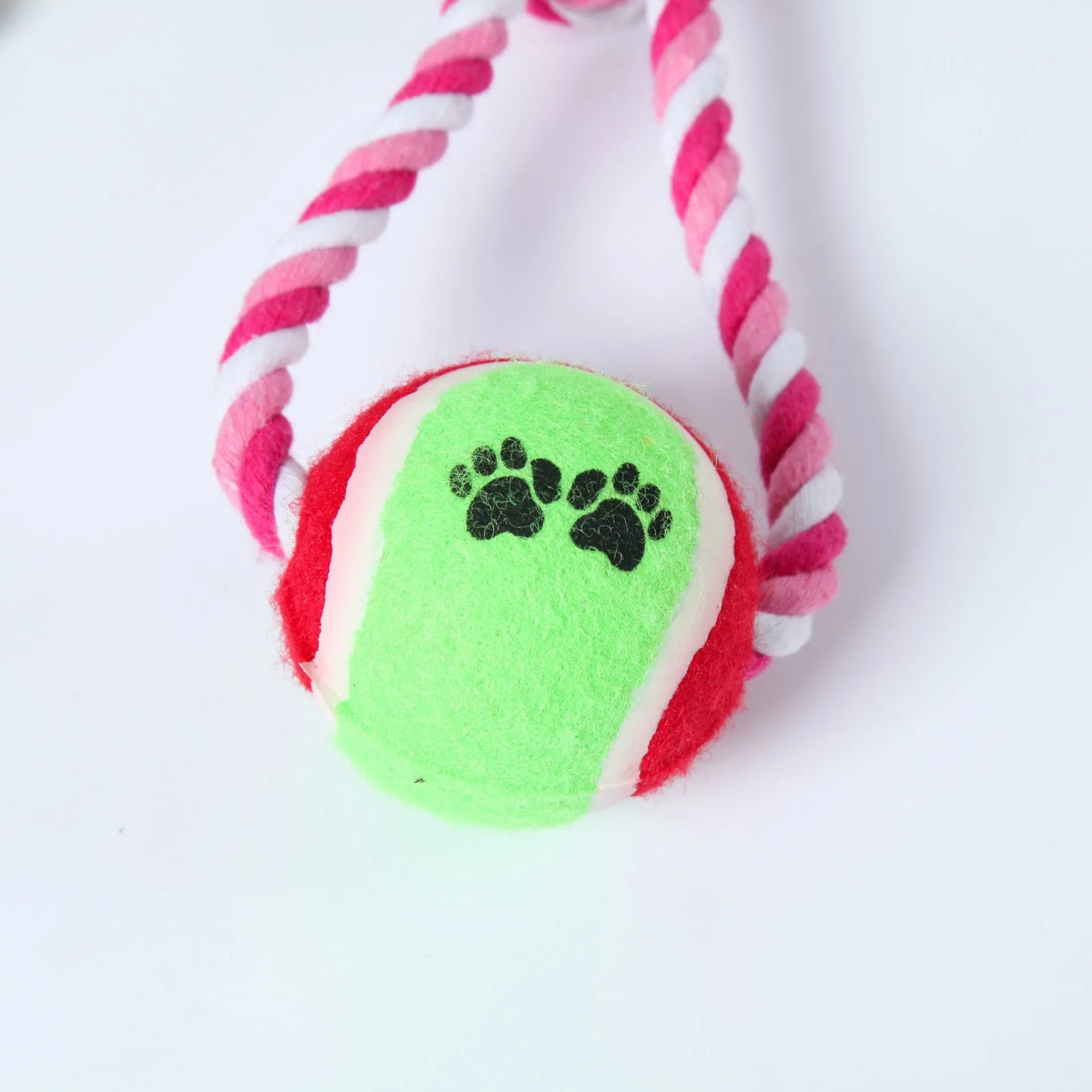 A red and white cotton string dog toy, approximately 38cm long, for medium and large dogs.