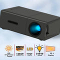 M100 mini LED home projector in black or white showing 100 inch projection capability with remote control