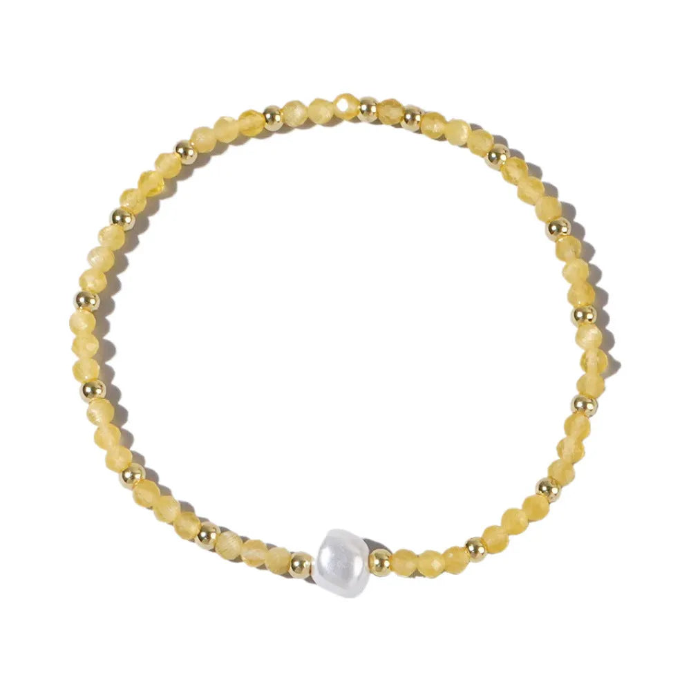 A geometric natural stone bracelet with an ellipse detail, shown in one of fifteen available colour options.