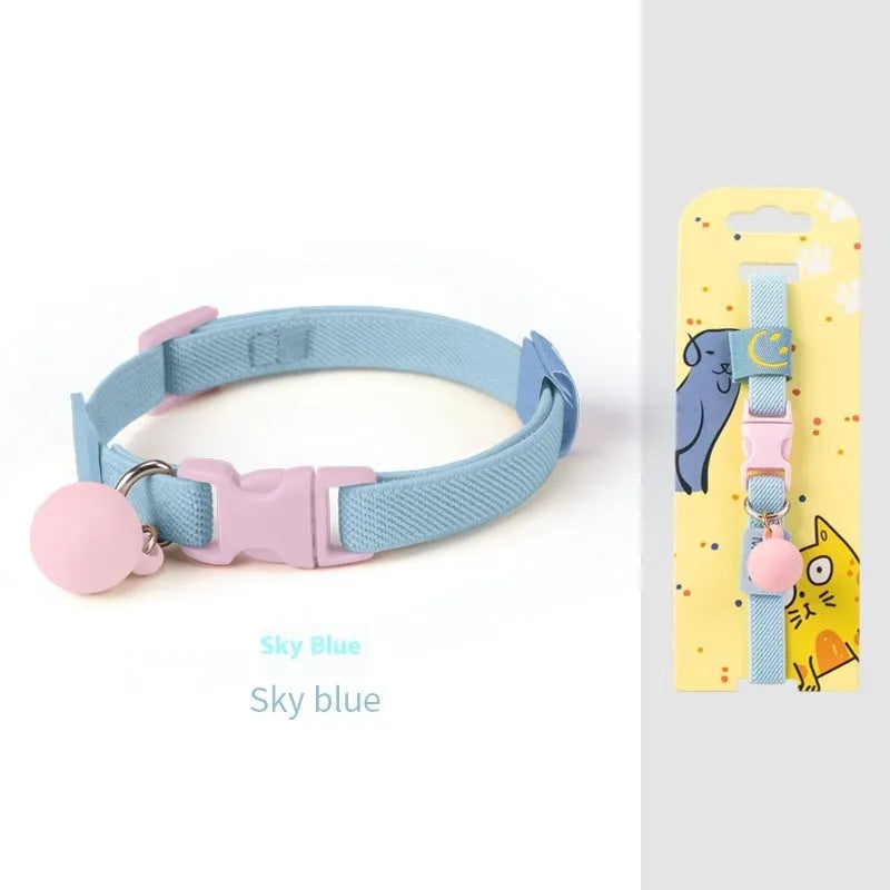 Small high elasticity polyester dog collar shown in one of seven solid colours, adjusted for a 22-32cm neck.