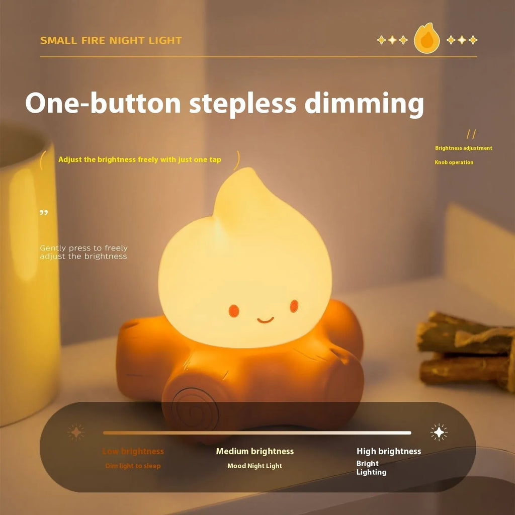 Cartoon-style silicone night lamp with ABS shade, showing yellow light and compact portable design.