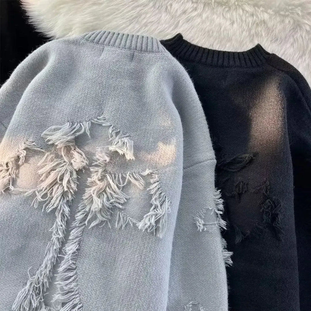 Men's ripped sweater hoodie in polyester fibre, available in apricot, black, and gray