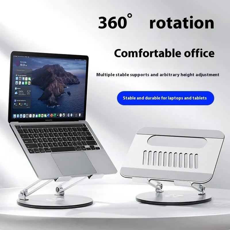 Silver aluminum alloy laptop stand with foldable design and rotatable base
