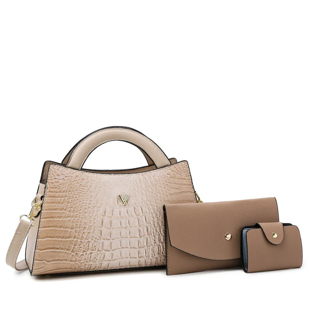 Women's black crocodile pattern PU leather crossbody handbag showing square shape and single shoulder strap.